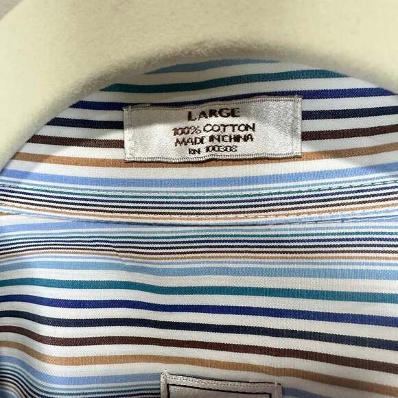 Mens Peter Millar Striped Shirt Spread Collar, Sz L - Picture 5 of 5